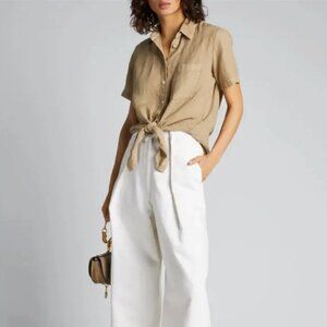 Theory | 100% Linen Hekanina Khaki Tan Camp Shirt | Size P (Petite) or XS*